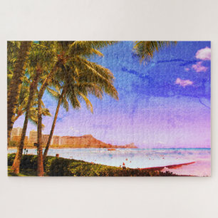 waikiki hawaii retro jigsaw puzzle