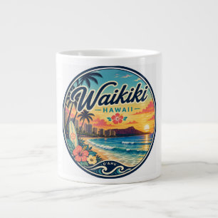 Waikīkī Hawaii Retro Travel Logo  Large Coffee Mug