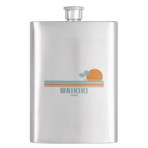 Waikiki Hawaii Sun Palm Trees Hip Flask