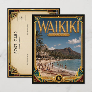 Waikiki Hawaii Vintage Art Deco Golden Age Postcard