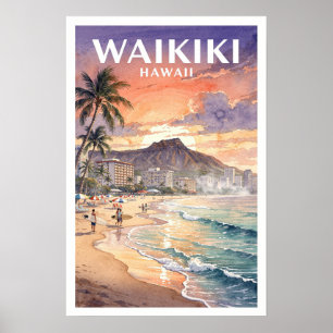 Waikiki Hawaii Vintage Travel Poster