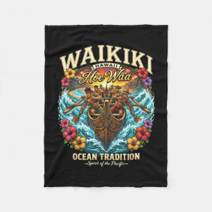 Waikiki hawaii wa'a outrigger canoe ocean fleece blanket