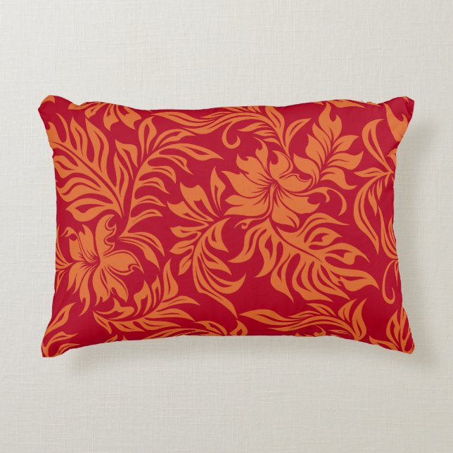 Waikiki Hibiscus Hawaiian Pareau Floral Decorative Cushion (Front)