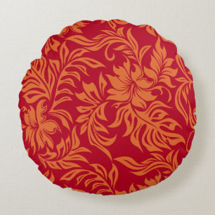 Waikiki Hibiscus Hawaiian Pareau Floral Round Cushion
