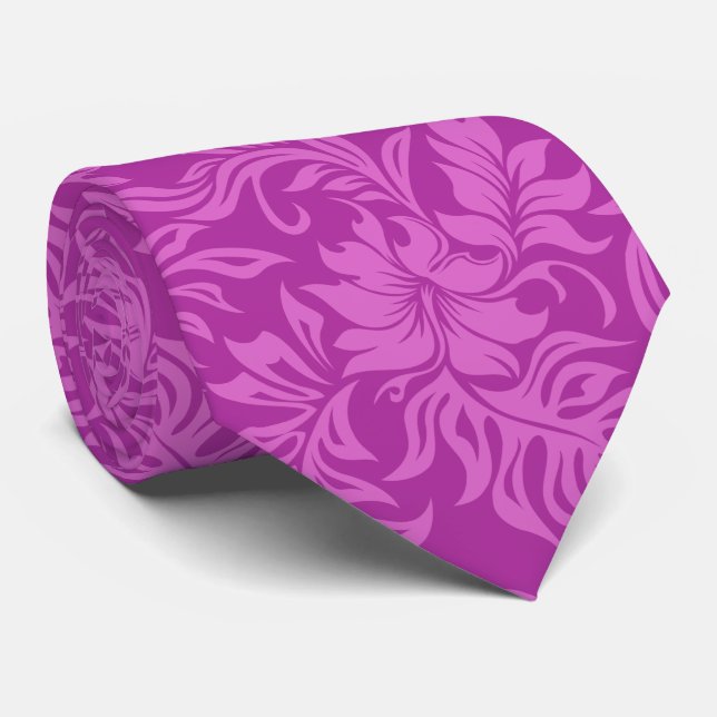 Waikiki Hibiscus Hawaiian Tropical Radiant Orchid Tie (Rolled)