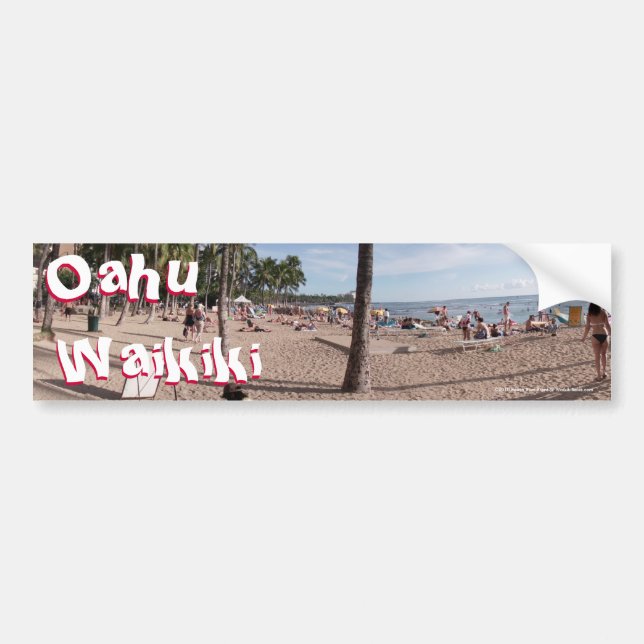 Waikiki, Oahu, Honolulu, Hawaii USA Exotic Beach Bumper Sticker (Front)