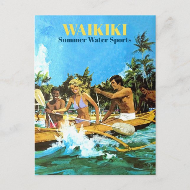 Waikiki, Summer Water Sports, Vintage Travel Postcard (Front)