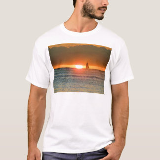 Waikiki Sunset with Sailboat Silhouette, Hawaii T-Shirt
