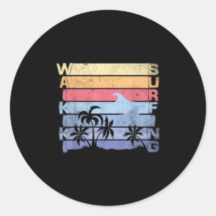 Waikiki Surfing Surfer Vintage Surf Board Beach Ma Classic Round Sticker