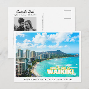 Waikiki Wedding Save the Date Skyline Postcard