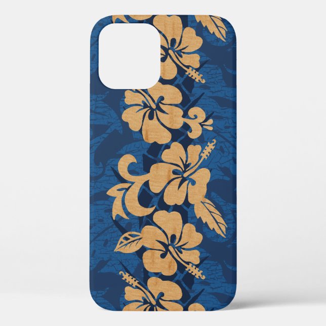 Waikoloa Faux Wood Hawaiian Hibiscus Floral Denim  Case-Mate iPhone Case (Back)