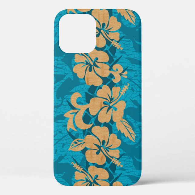 Waikoloa Faux Wood Hawaiian Hibiscus Floral Teal Case-Mate iPhone Case (Back)