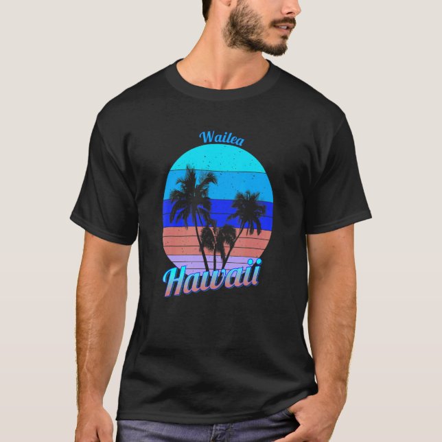 Wailea Hawaii Retro Tropical Palm Trees Vacation T-Shirt (Front)