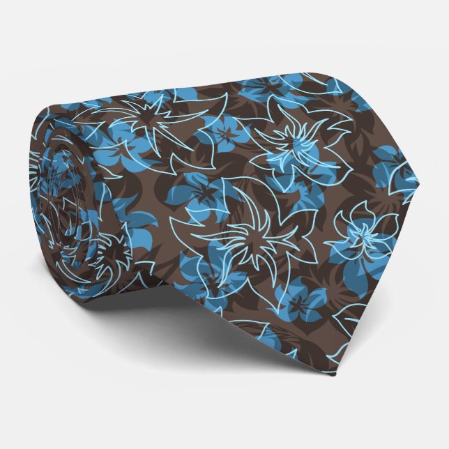 Wailea Hibiscus Hawaiian Floral Camo 2-sided Print Tie (Rolled)