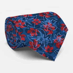 Wailea Hibiscus Hawaiian Floral Camo 2-sided Print Tie