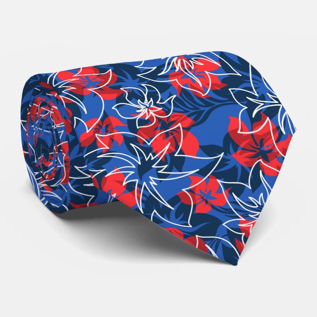 Wailea Hibiscus Hawaiian Floral Two-Sided Printed Tie (Rolled)