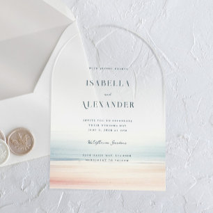 Wailea Watercolor Minimalist Elegant Beach Wedding Acrylic Invitations