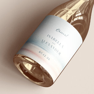 Wailea Watercolor Minimalist Elegant Beach Wedding Sparkling Wine Label