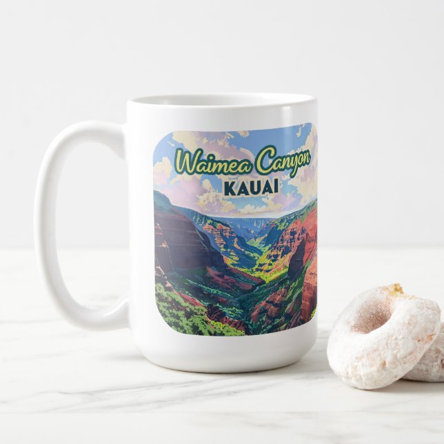 Waimea Canyon Kauai Hawaii Landscape Retro Coffee Mug (With Donut)