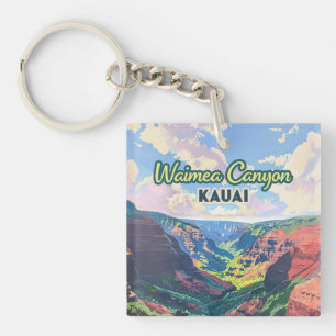 Waimea Canyon Kauai Hawaii Landscape Retro Key Ring