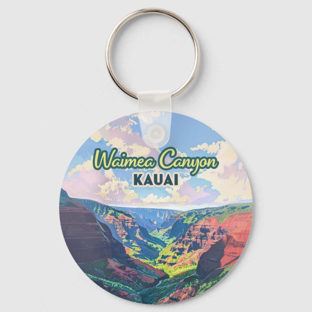 Waimea Canyon Kauai Hawaii Landscape Retro Key Ring (Front)