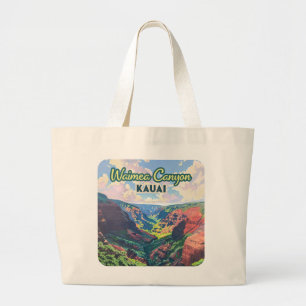 Waimea Canyon Kauai Hawaii Landscape Retro Large Tote Bag
