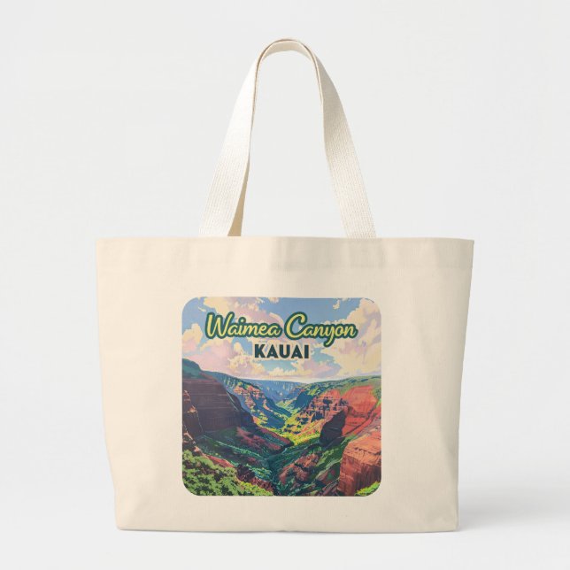 Waimea Canyon Kauai Hawaii Landscape Retro Large Tote Bag (Front)