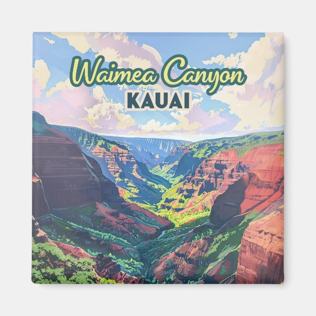 Waimea Canyon Kauai Hawaii Landscape Retro Magnet (Front)