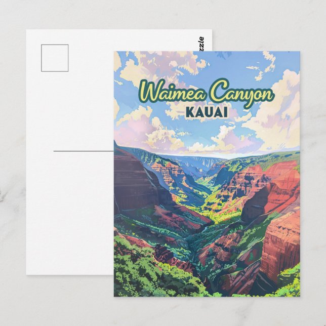 Waimea Canyon Kauai Hawaii Landscape Retro Postcard (Front/Back)