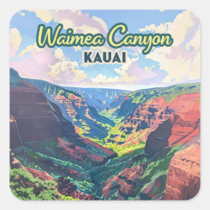 Waimea Canyon Kauai Hawaii Landscape Retro Square Sticker