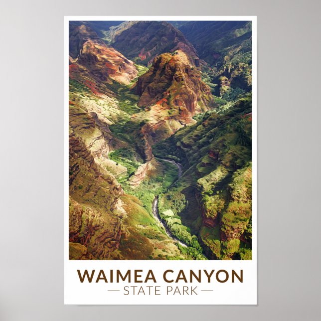 Waimea Canyon State Park Hawaii Watercolor  Poster (Front)