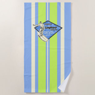 Waimea Striped Surfboard Hawaiian Surfer - Blue Beach Towel