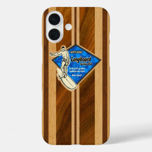 Waimea Surfboard Hawaiian Faux Koa Wood Blue iPhone 16 Plus Case