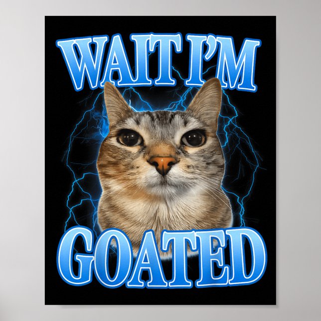 Wait goated cat silly funny cat meme men women kid poster (Front)