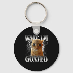 Wait i'm goated funny staring cat meme key ring