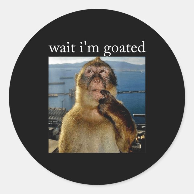 Wait I'm Goated Funny Thinking Monkey Meme Brainro Classic Round Sticker (Front)