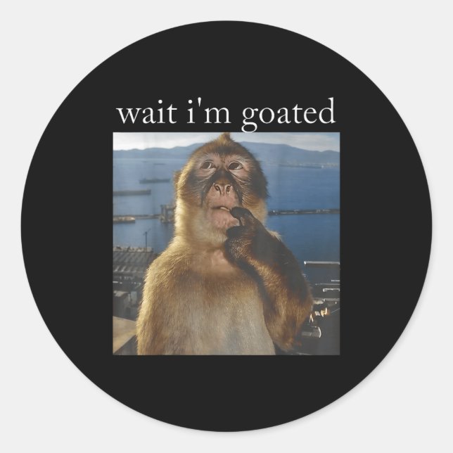 Wait I'm Goated Funny Thinking Monkey Meme Gen Z H Classic Round Sticker (Front)