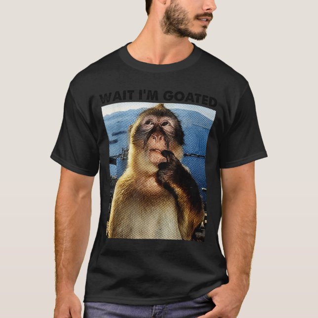 Wait I'm Goated Y2k Funny Thinking Monkey Meme Bra T-Shirt (Front)
