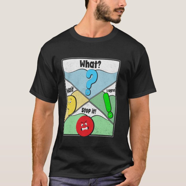 Wait What Stop It I Agree Funny Punctuation Gramma T-Shirt (Front)