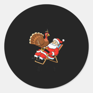 Wait Your Turn Fat Boy Funny Santa &amp; Turkey Ch Classic Round Sticker