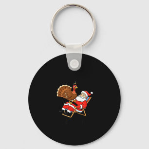 Wait Your Turn Fat Boy Funny Santa & Turkey Ch Key Ring