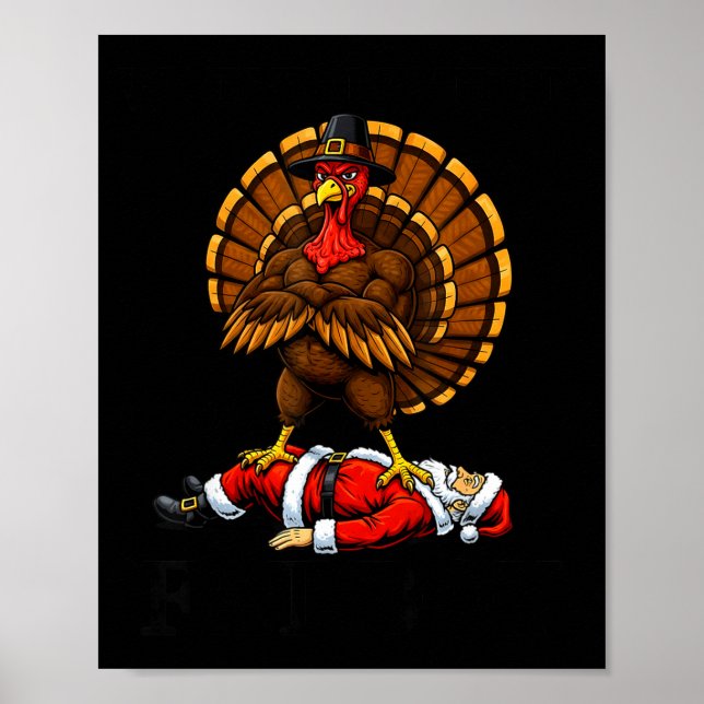 Wait Your Turn Fat Boy Turkey And Santa Sign  (Front)