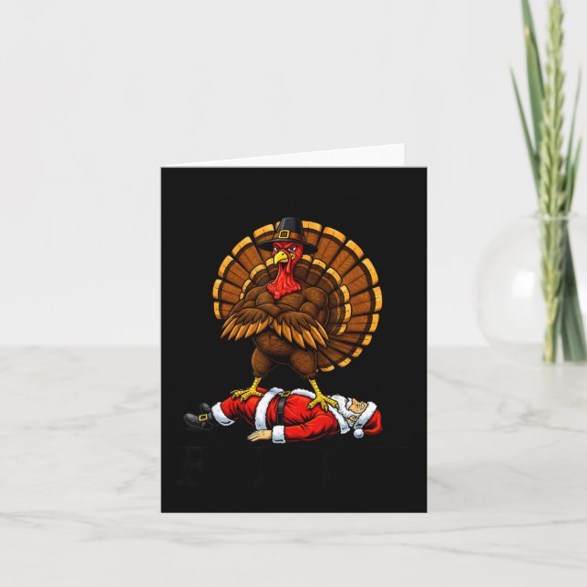 Wait Your Turn Fat Boy Turkey And Santa Sign  Card (Front)