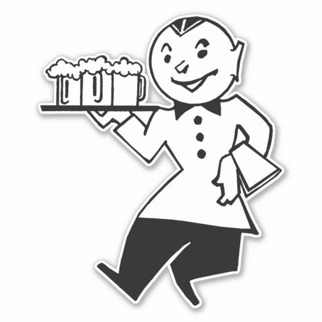 Waiter Serving Beer Retro Cartoon Man Alcohol art (Front)
