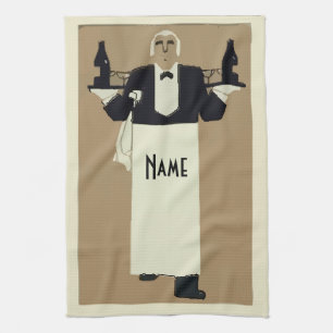 Waiter serving wine tea towel