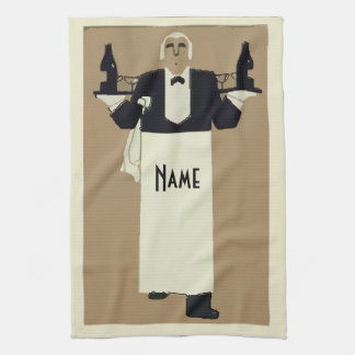 Waiter serving wine tea towel