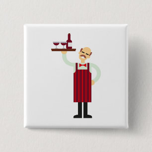 Waiter with Wine 15 Cm Square Badge