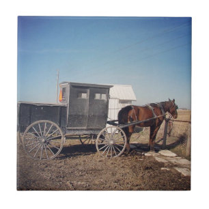 Waiting Amish Horse and Buggy Tile