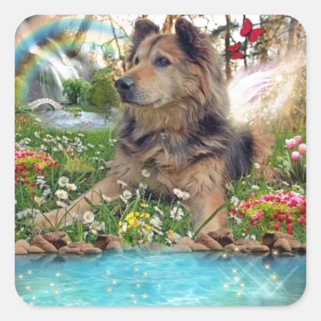 Waiting At Rainbow Bridge Square Sticker (Front)