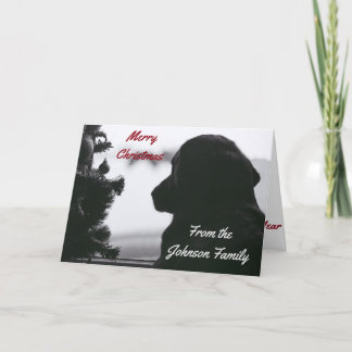 Waiting Black Lab and Christmas Tree Holiday Card